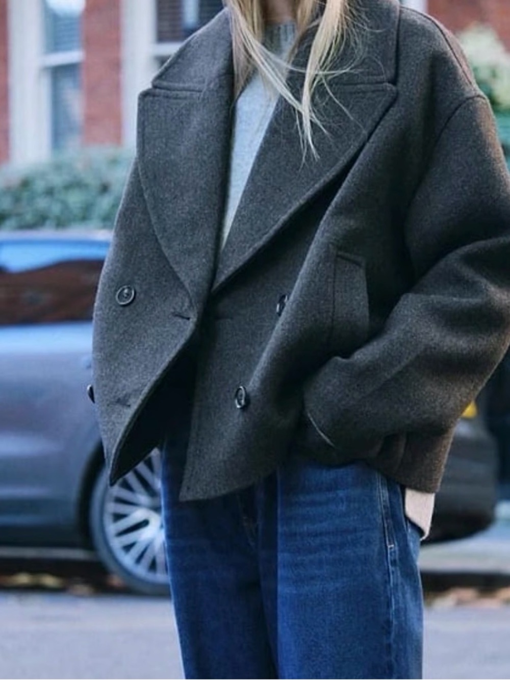 Zara Dark Olive Double-Breasted Wool-Blend Peacoat